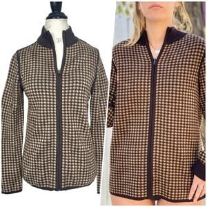 Pendleton | Women | Merino Wool Houndstooth Reversible Zip Up Sweater | Medium